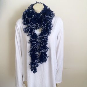 Handmade Crocheted Fashion Scarf Blue and Silver